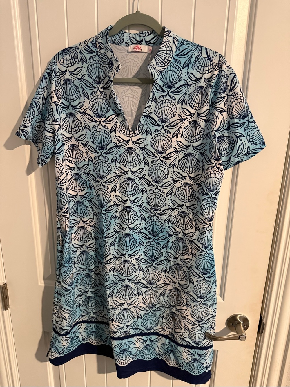 Ayreh Navy & White Shell Print Collared Dress XL NWT
